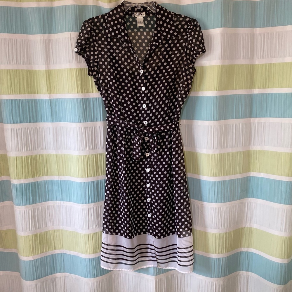 Vintage Y2K Polka Dot Button Down Dress Brown & White Sz 10 - Picture 8 of 8